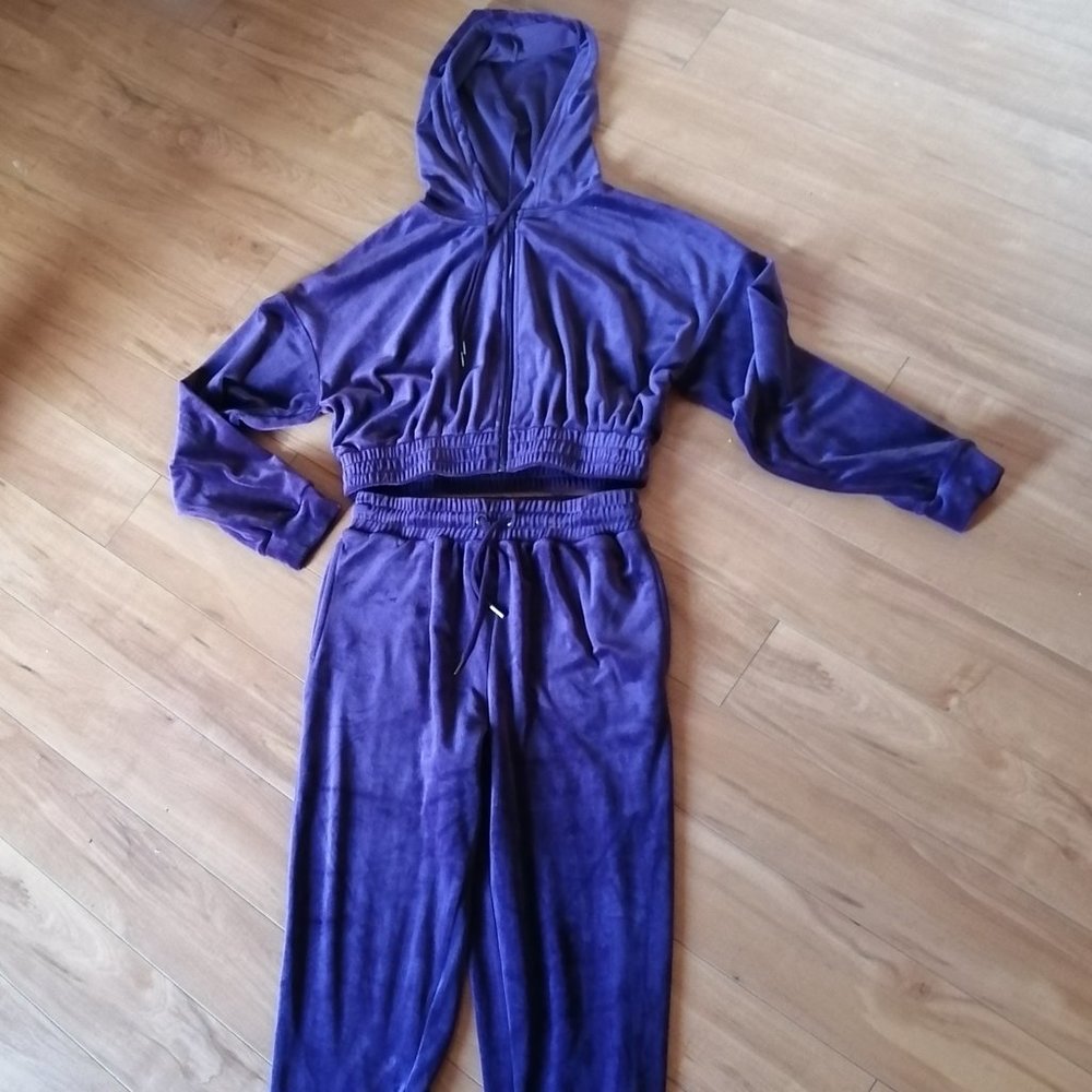 Purple eggplant velour tracksuit